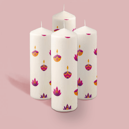 Set of 4 Diya design printed candle - Dudus Online
