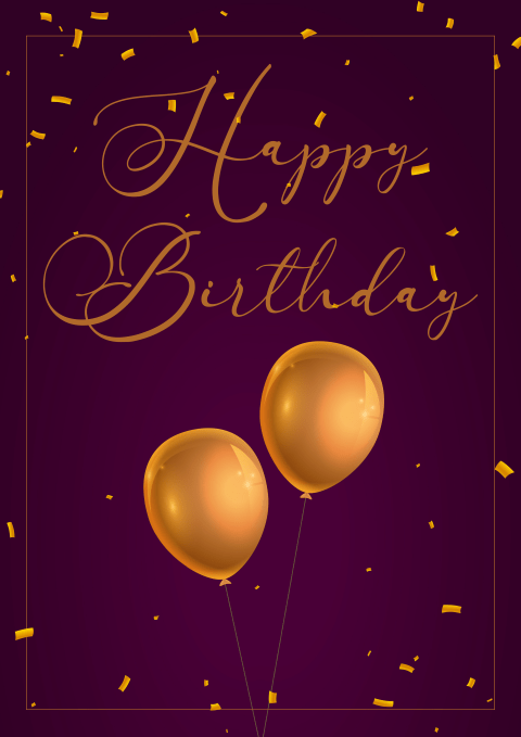 Purple, Gold balloon themed card - Dudus Online