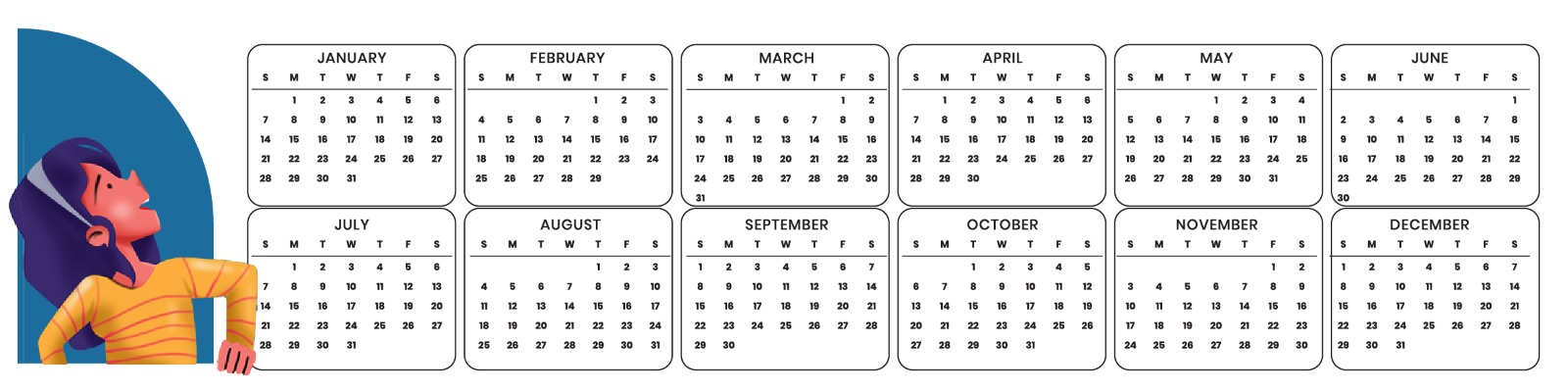 Year Glimpse Bookmark Calendar
