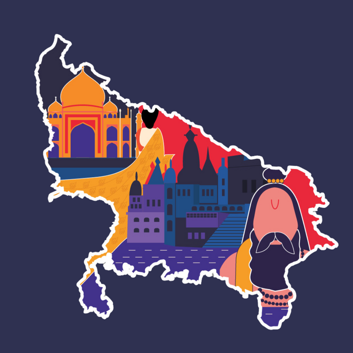 Uttar Pradesh state doodle map sticker