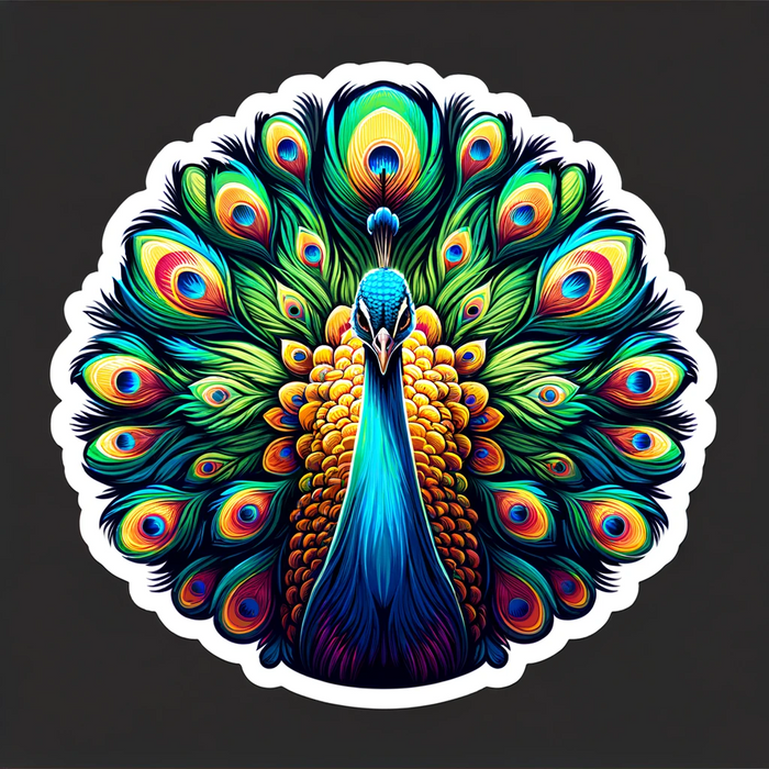 Vibrant peacock full feather display sticker