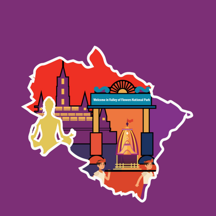 Uttarakhand state doodle map sticker