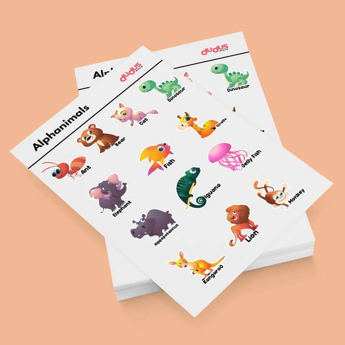 Alphabet and animals sticker sheet