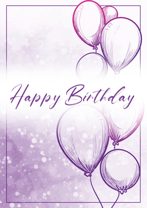 Purple balloon themed birthday card - Dudus Online