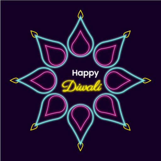 Happy Diwali blue rangoli neon - Dudus Online