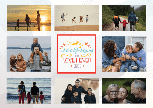 Family where life begins and love never ends collage poster - Dudus Online